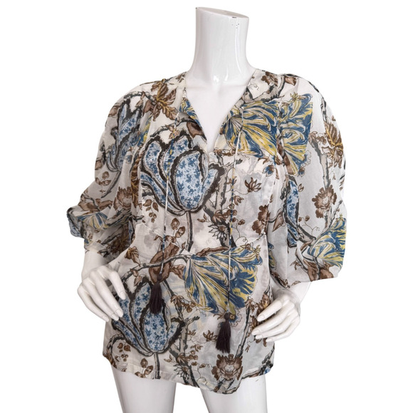 Samantha Sung Anastasia Top Floral Print Cotton Peasant Blouse Size 2 - Picture 6 of 9